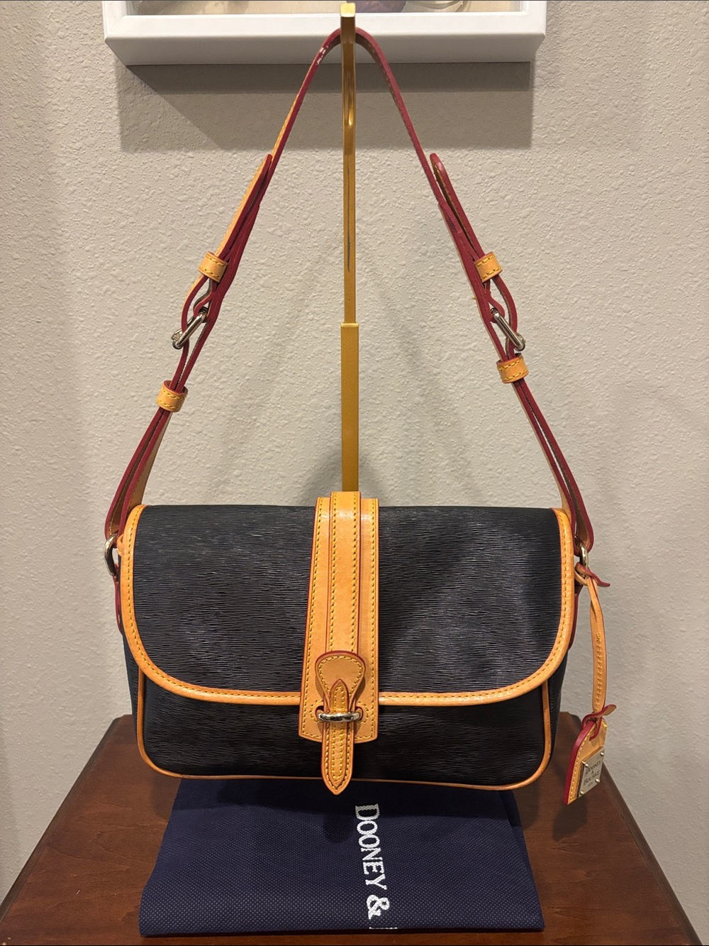 Dooney & Bourke Black Saffiano Leather Shoulder Bag British Tan